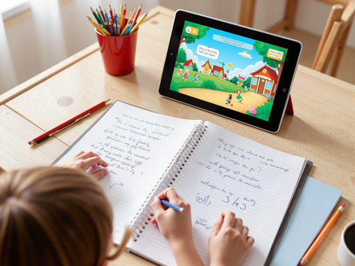 在线教育平台界面,学生使用平板电脑学习,数字化教学环境,现代教室布置,互动学习场景