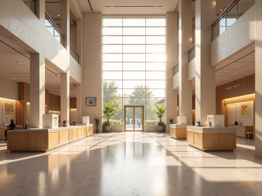 银行营业厅内部,现代化金融环境,客户服务区域,数字屏幕显示,商务氛围,明亮光线